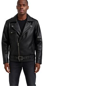 Reason Brand Black Faux Leather Moto Biker Jacket Men’s Large NWT 🔥 🏍️